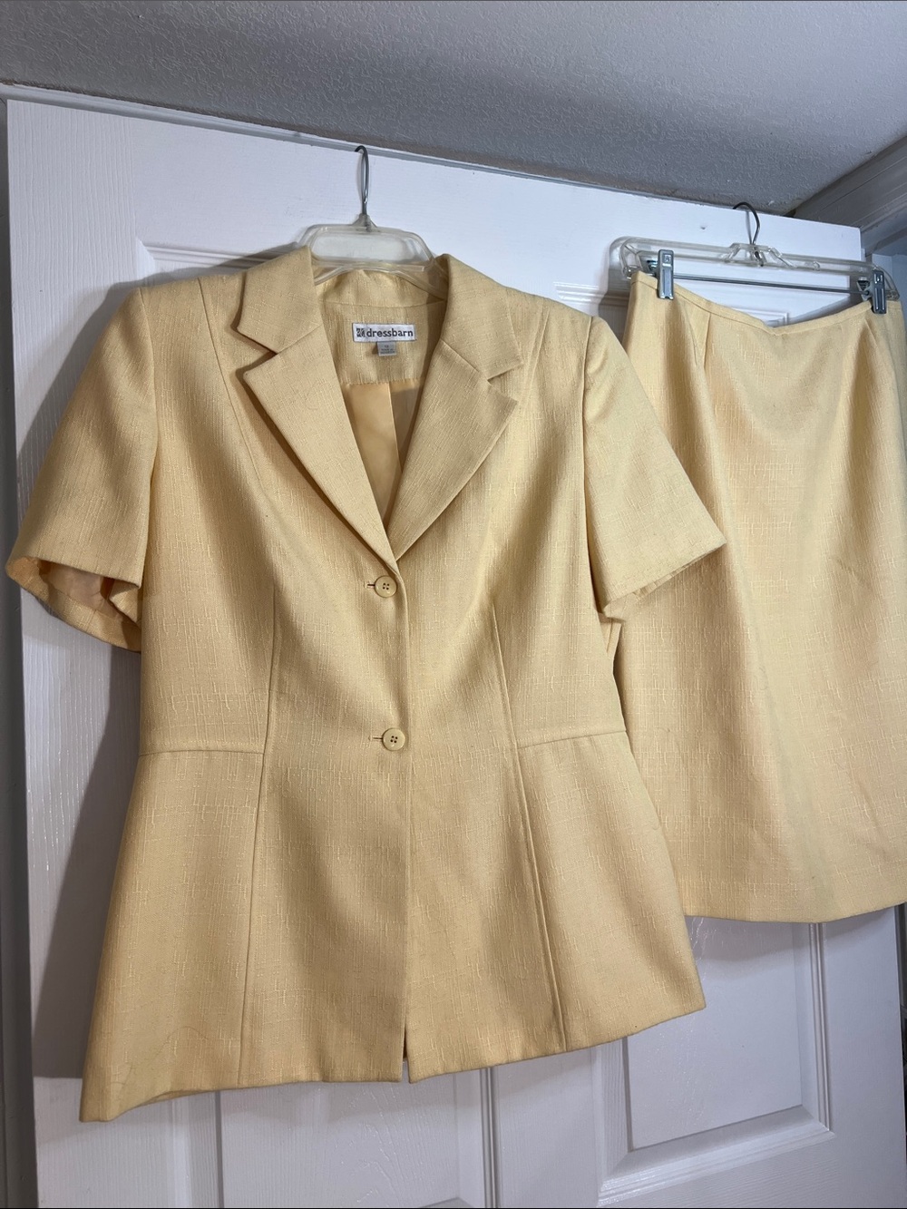 dressbarn Pale Yellow Short-Sleeve Blazer and Skirt Set